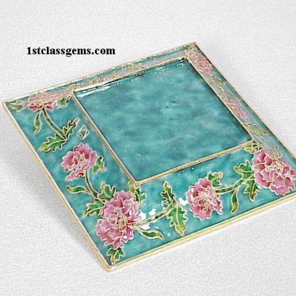 FINAL SALE PRICE NYCO International Large Square Cloisonne Dish in Turquoise - Picture 3 of 3